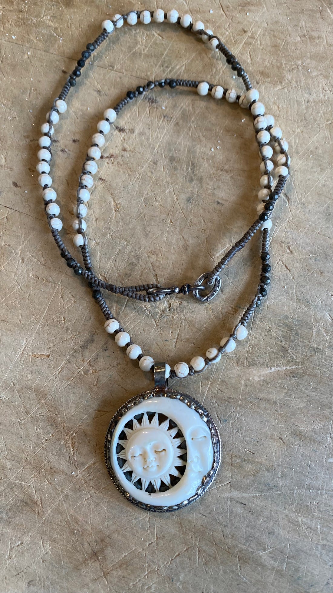 Sun & Moon Carved Bone Necklace
