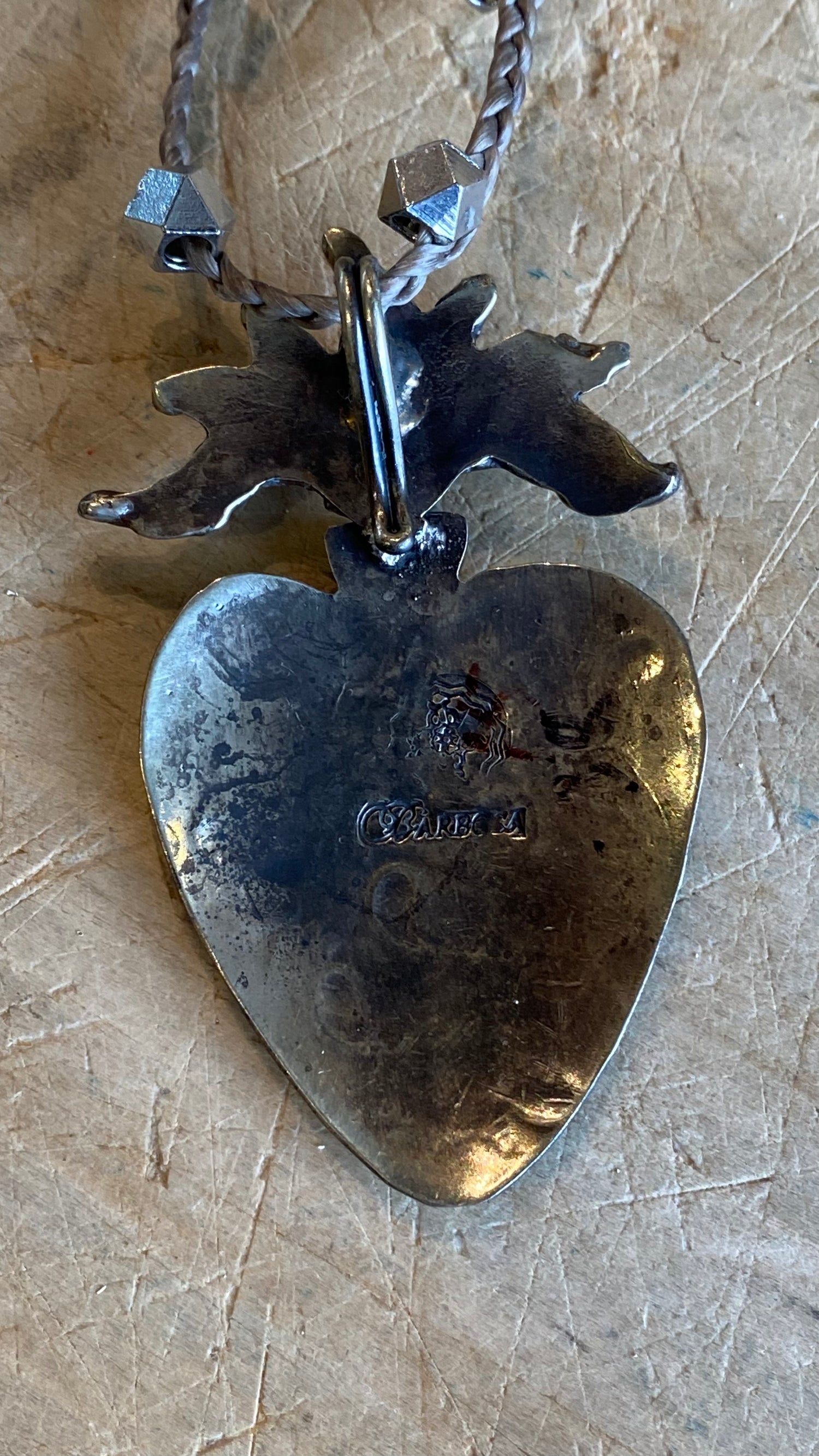 Carved Silver Heart with Turquoise Necklace