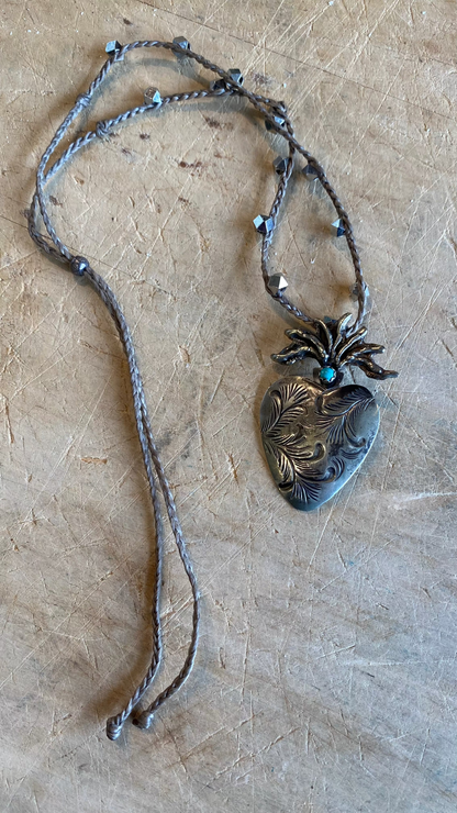 Carved Silver Heart with Turquoise Necklace