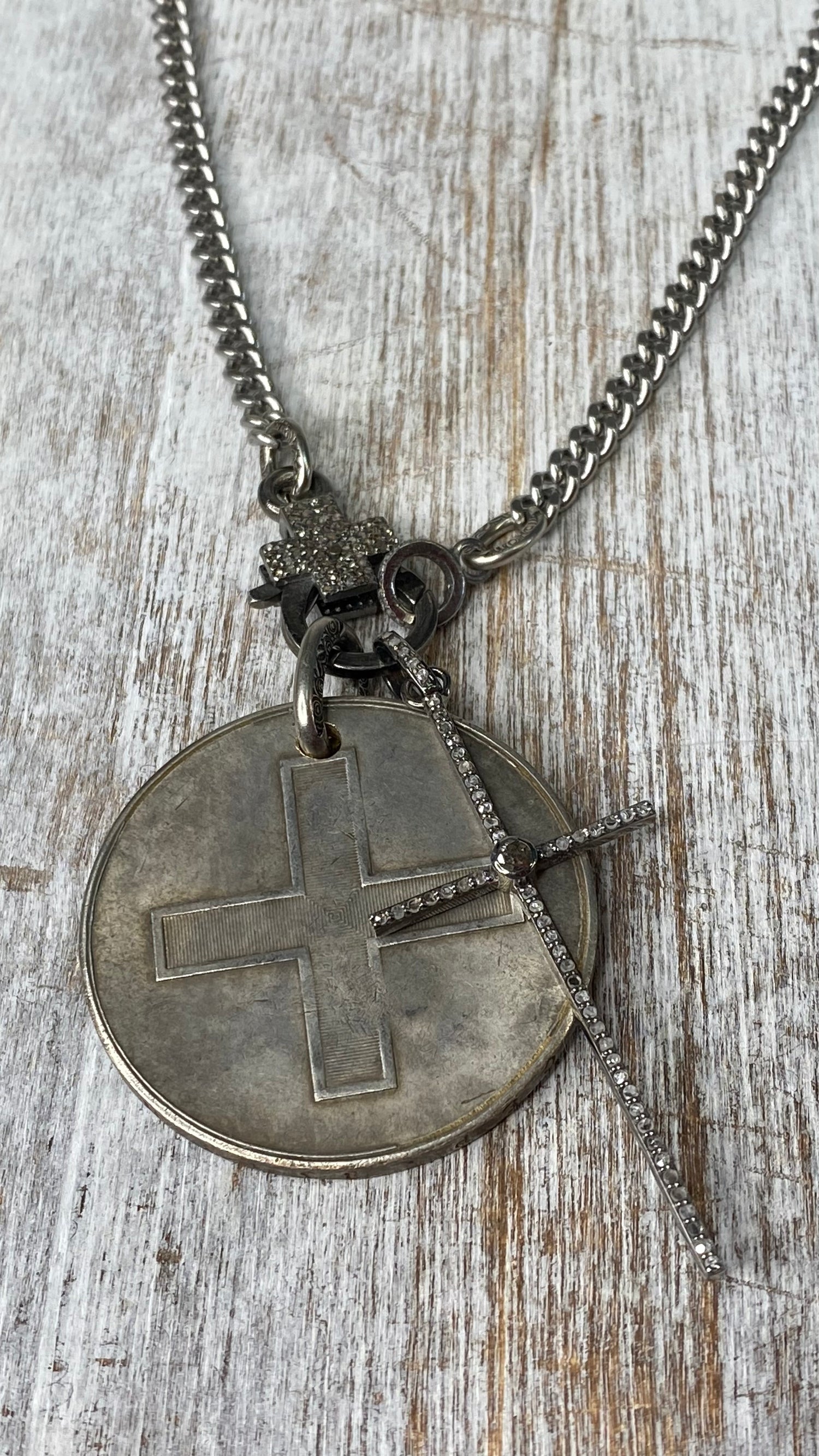 Cross Coin with Diamond Cross Necklace