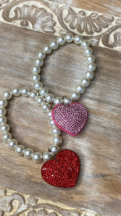 Puffy Heart on Pearl Stretch Bracelet