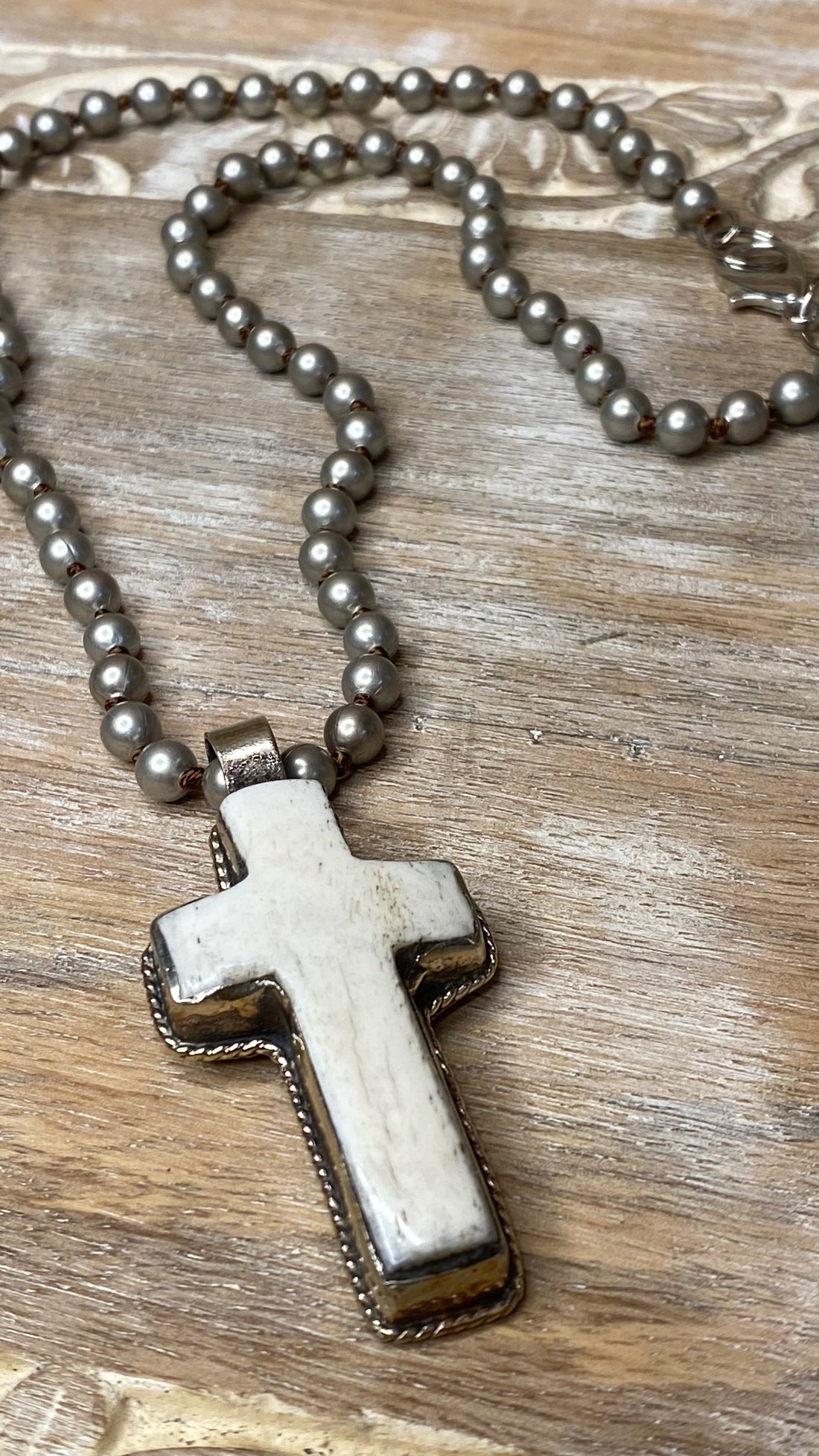 Carved Bone Cross Necklace