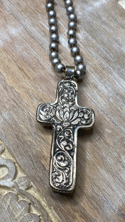 Carved Bone with Turquoise Cross Necklace