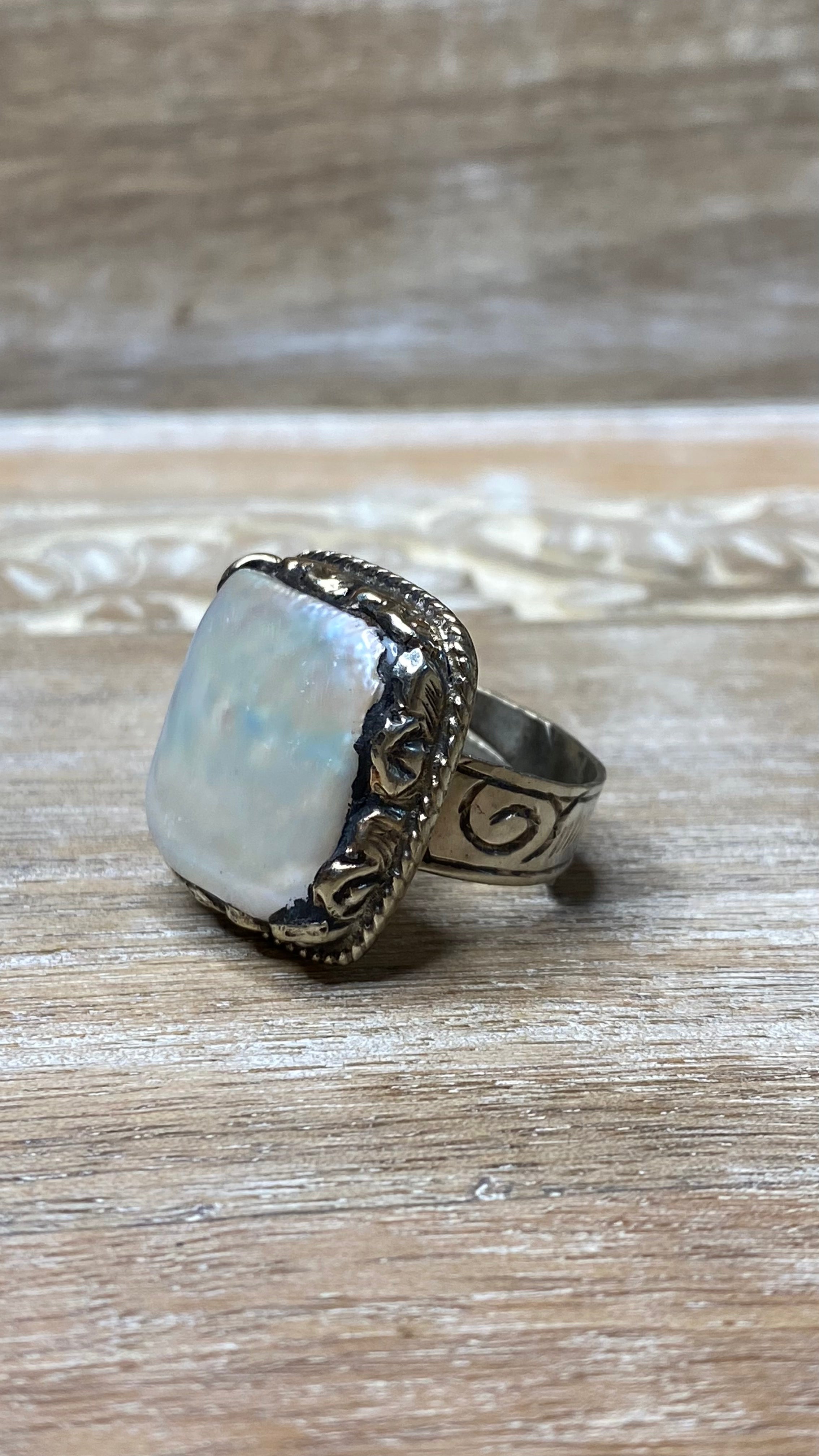 Square Mother of Pearl Ring