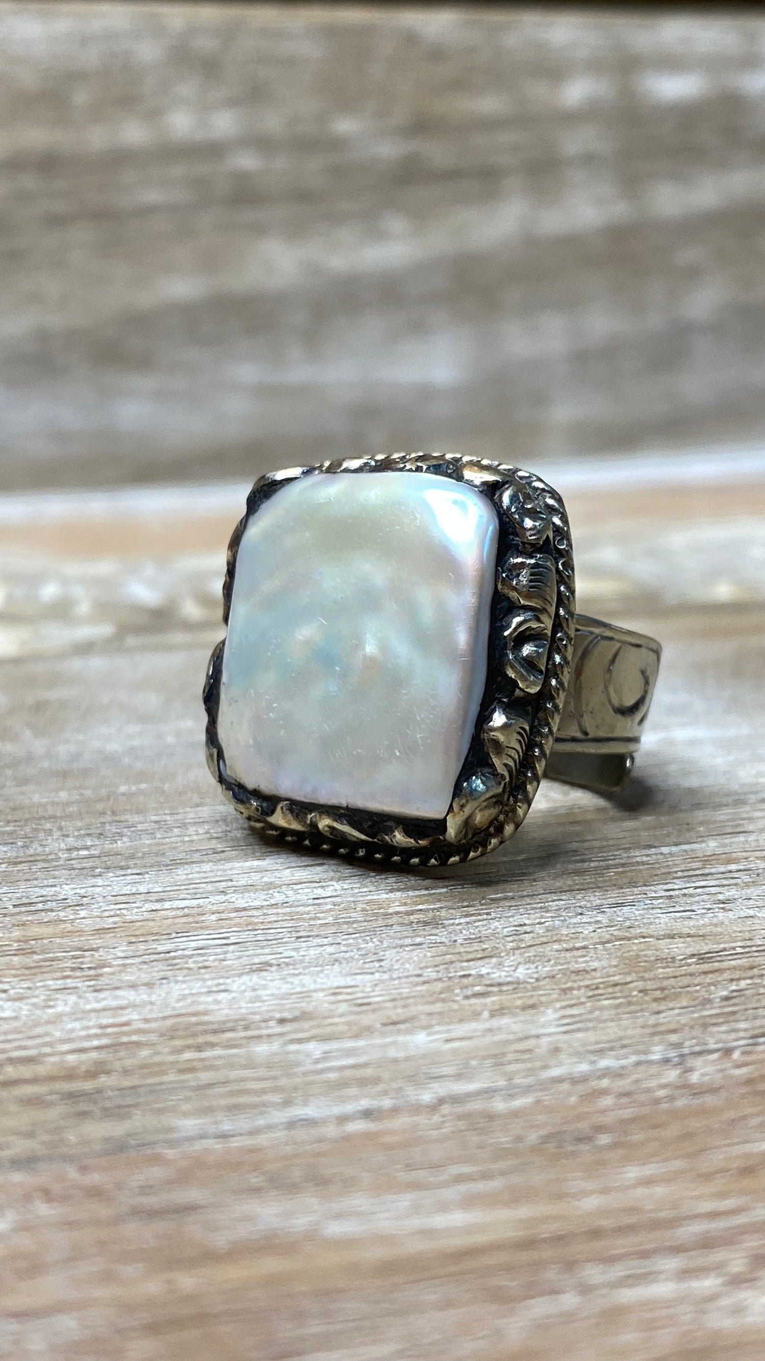 Square Mother of Pearl Ring