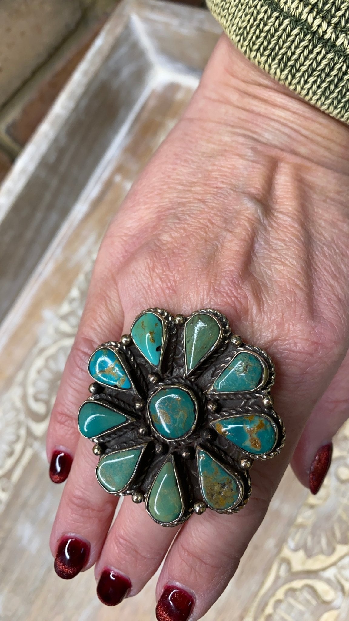 Turquoise Flower Ring - Vintage Vault Boutique