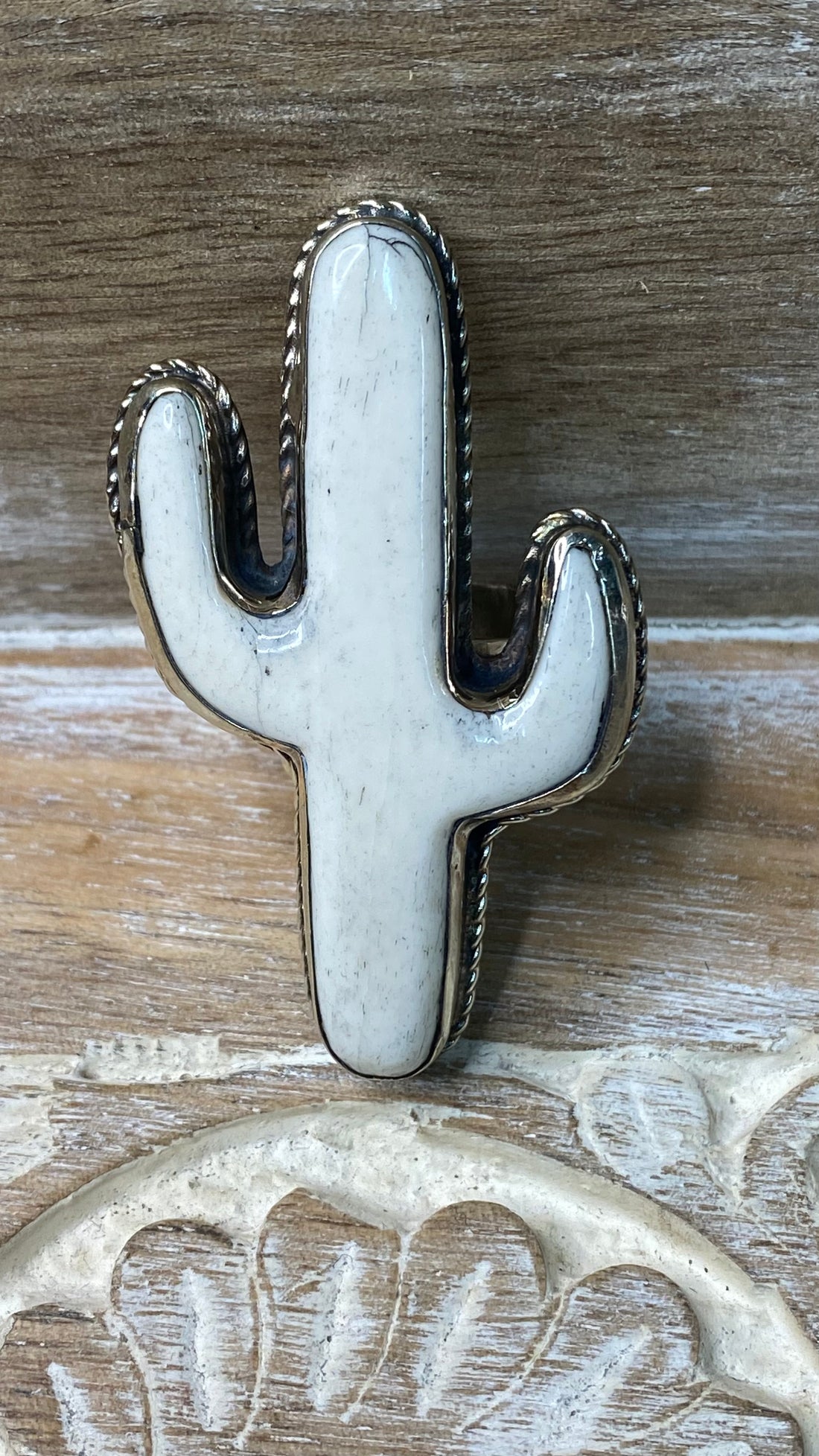 Carved Bone Cactus Ring