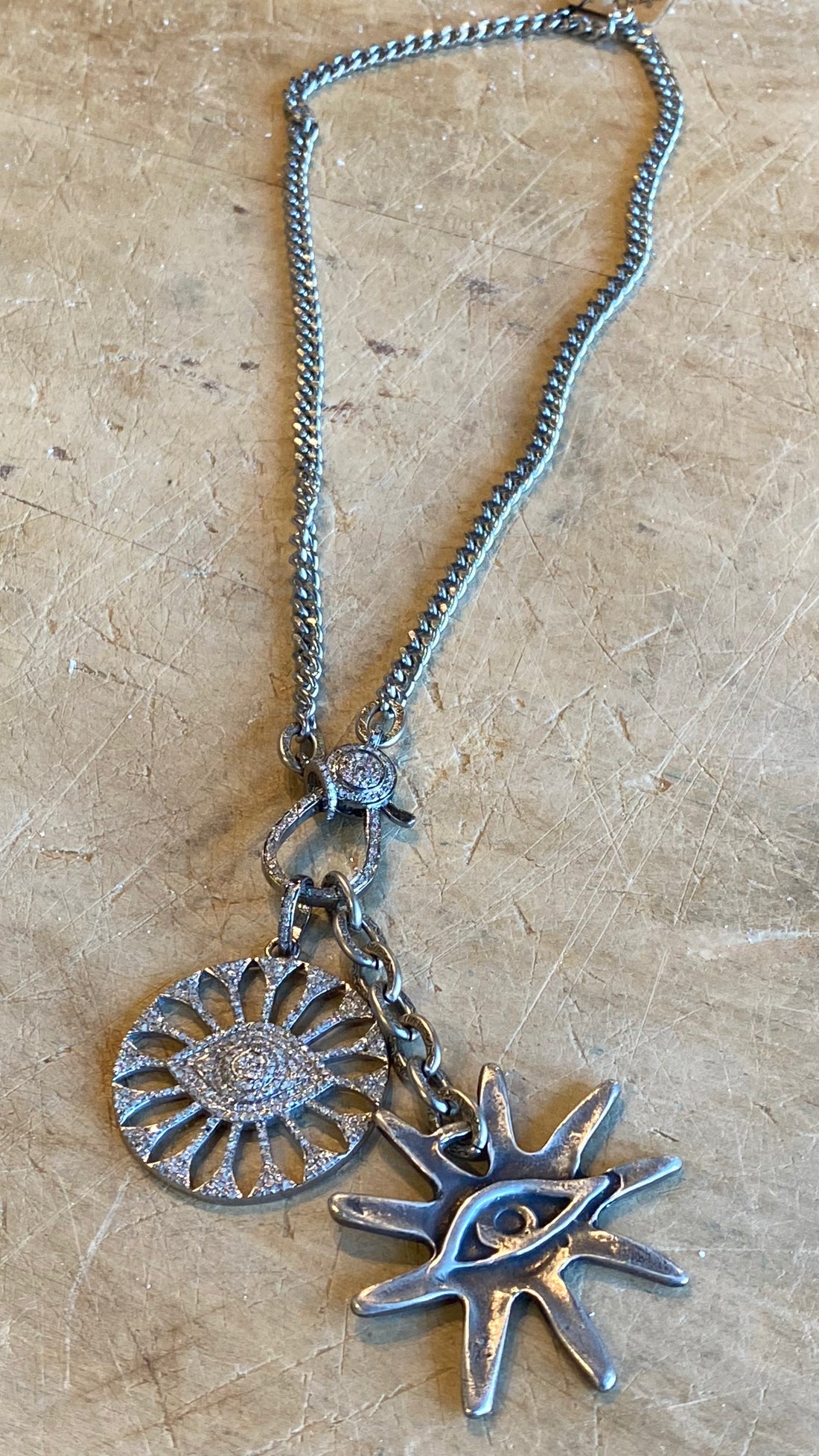 Diamond Evil Eye with Sun Necklace