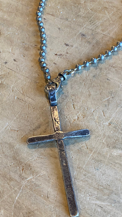 Large Simple Cross on Ball Chain Necklace