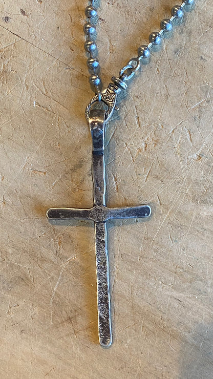 Large Simple Cross on Ball Chain Necklace