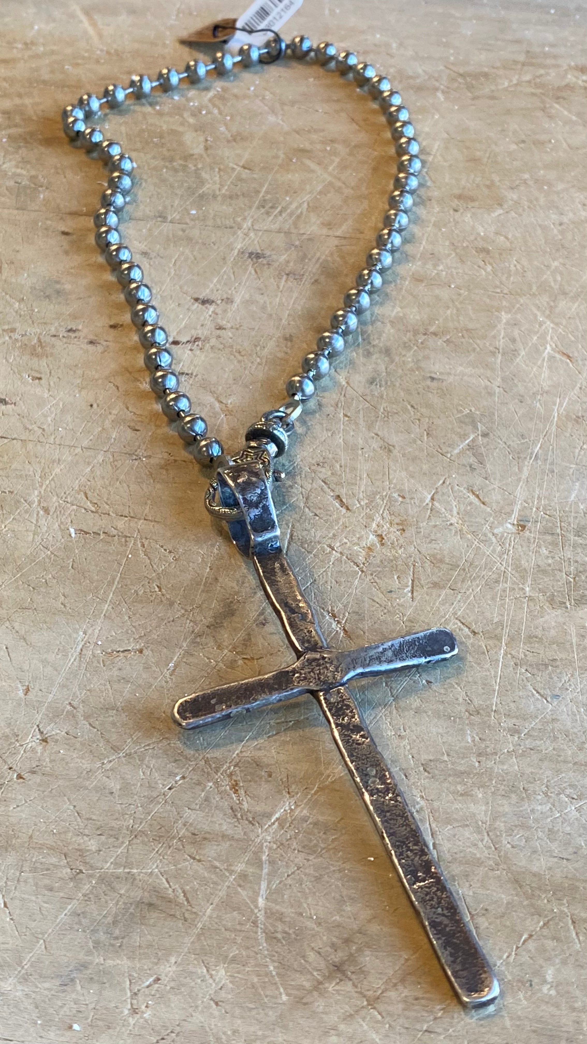 Large Simple Cross on Ball Chain Necklace