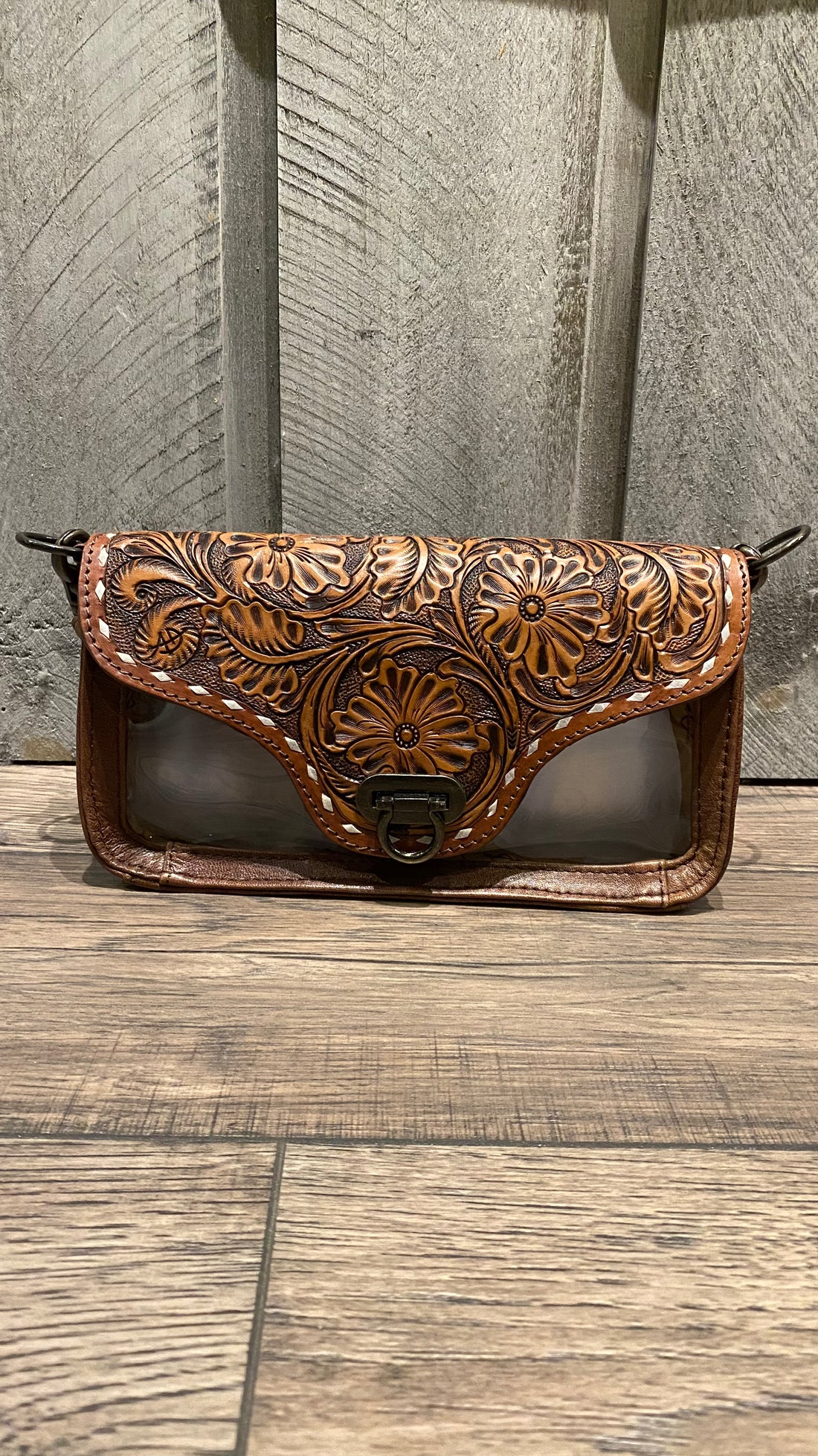 Clear Leather Tooled Handbag