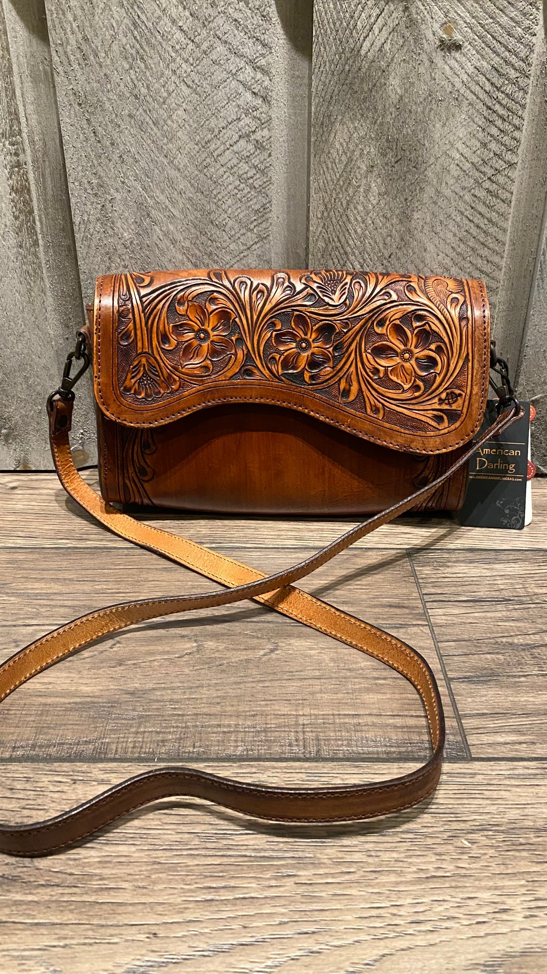 Leather Tooled Handbag Cognac