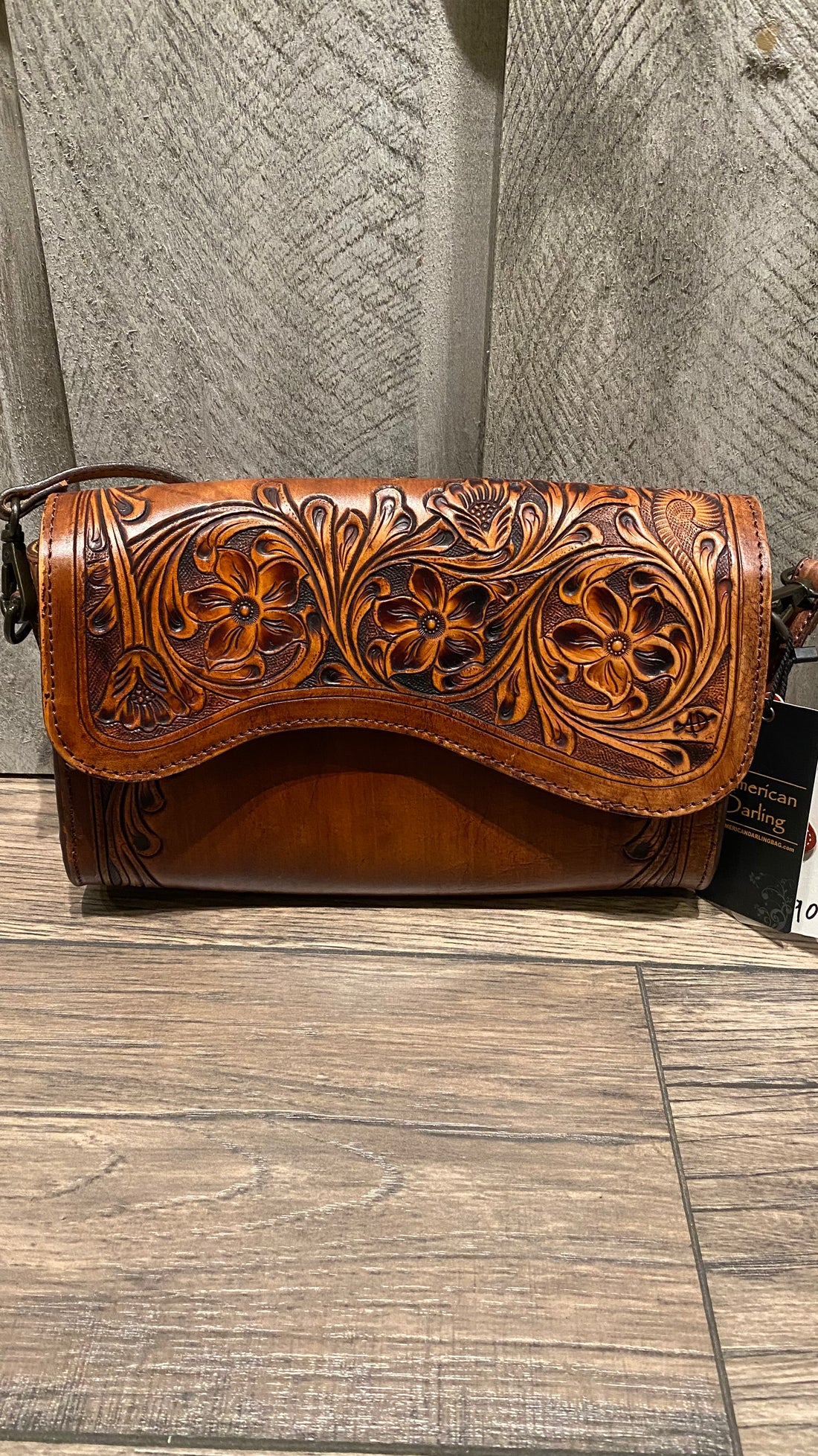 Leather Tooled Handbag Cognac