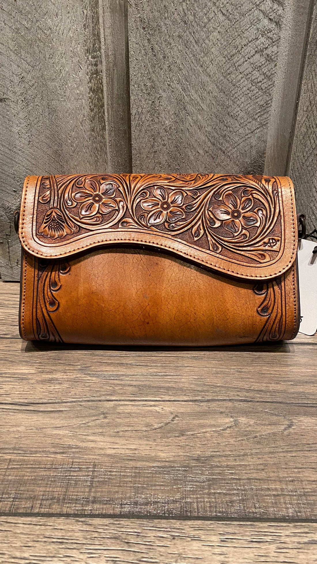 Leather Tooled Handbag Honey Brown