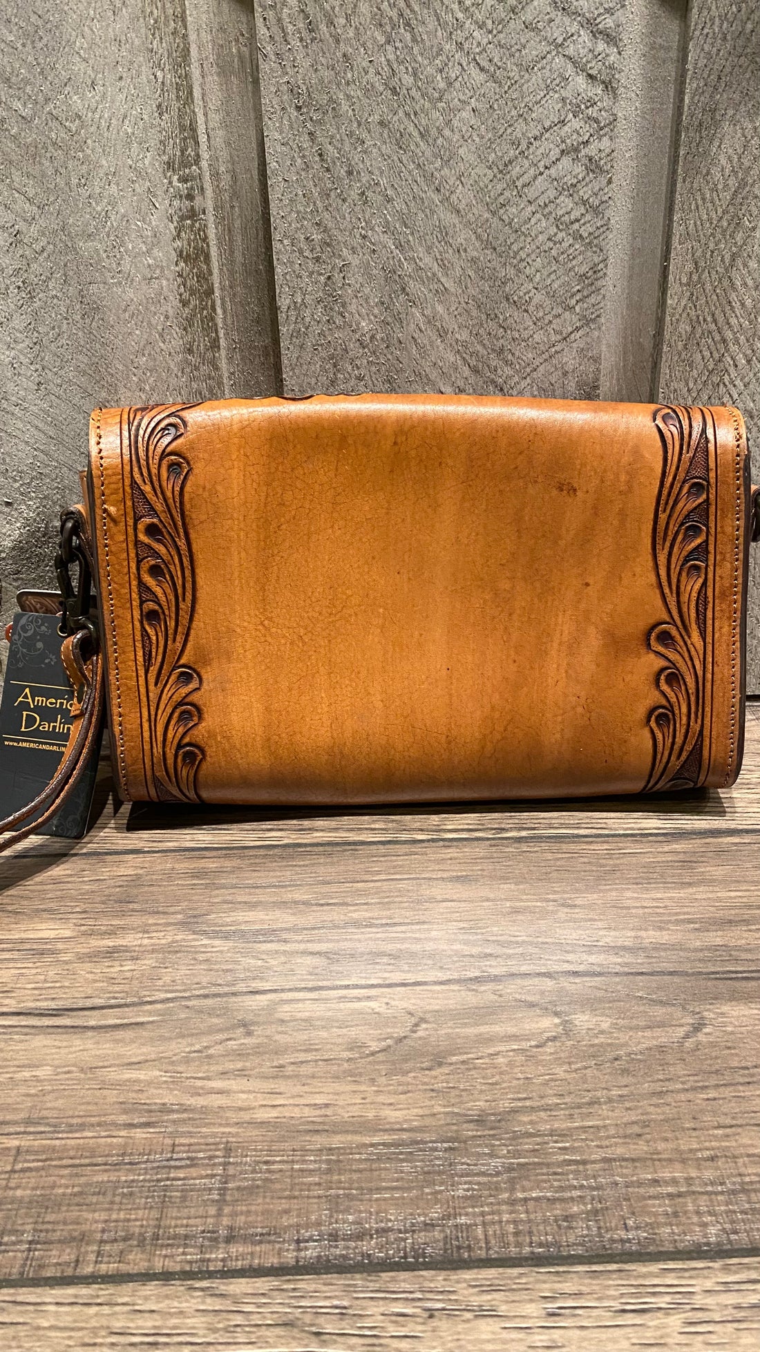 Leather Tooled Handbag Honey Brown