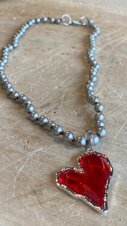 Red Glass Heart Necklace