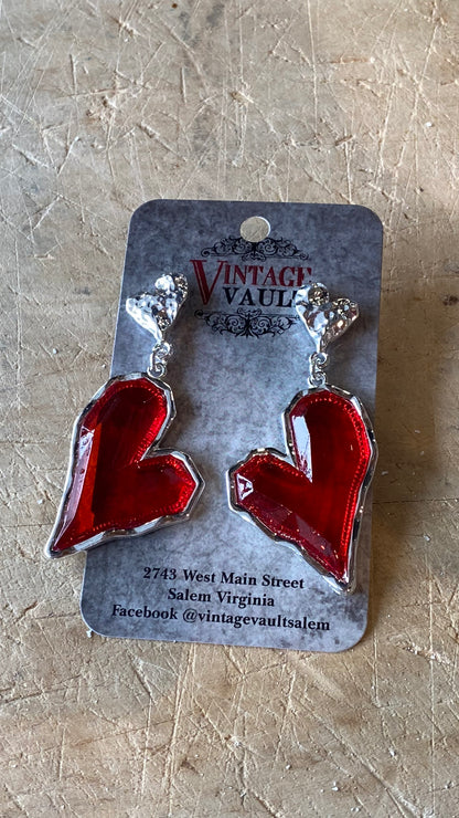 Red Glass Heart Earrings