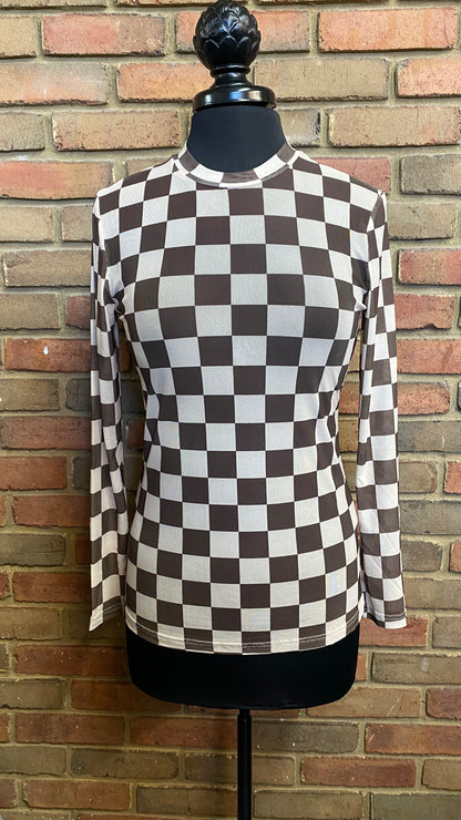 Mesh Brown Check Top