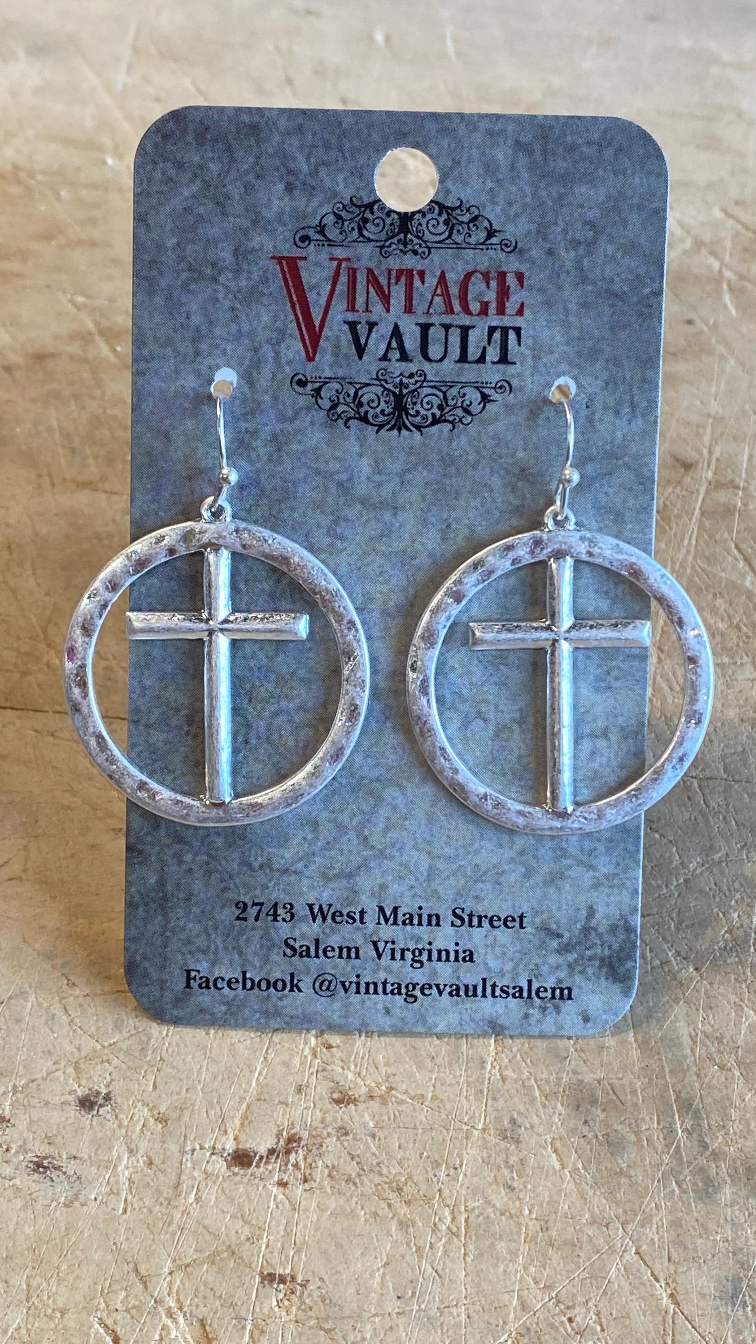 Hammered Cross Circle Earrings