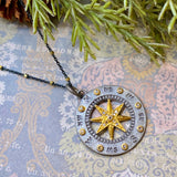 Vermeil Compass with Diamonds Necklace