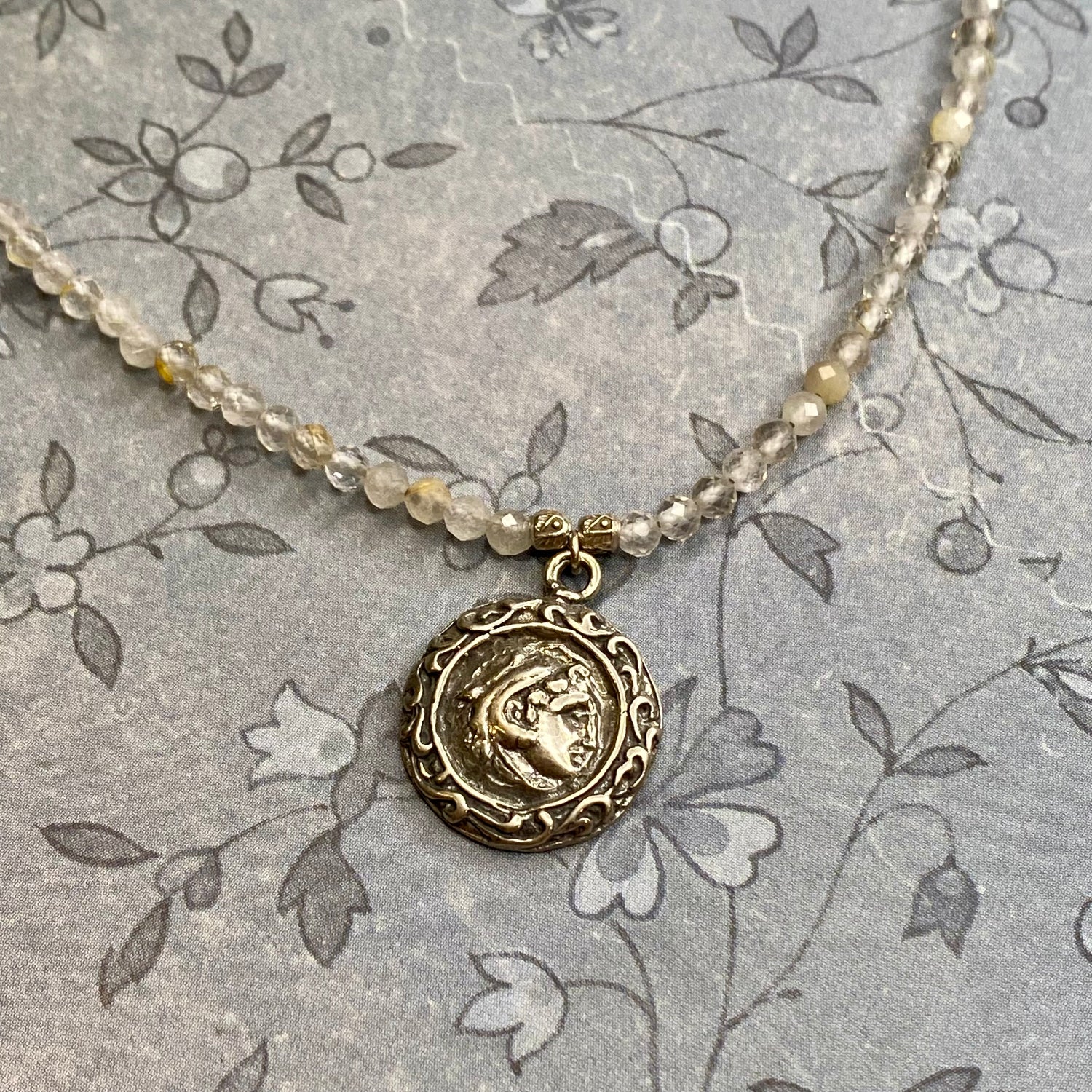 Vintage Coin and Rutilated Quartz Necklace