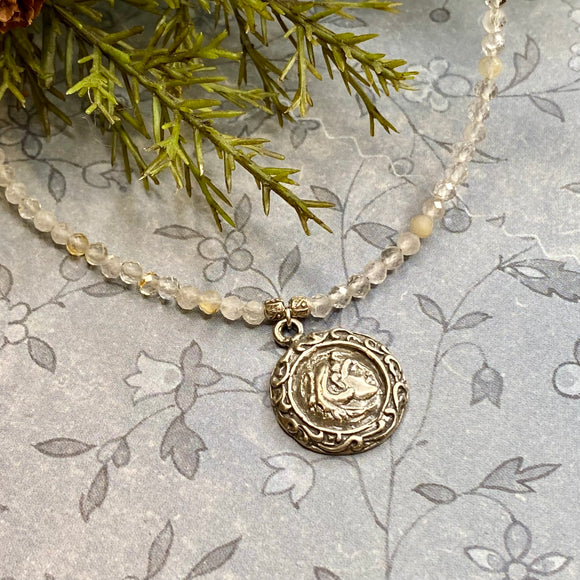 Vintage Coin and Rutilated Quartz Necklace