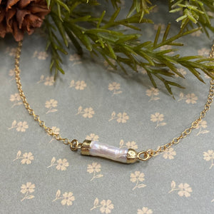 Simple Fresh Water Pearl Bar Gold Filled Necklace