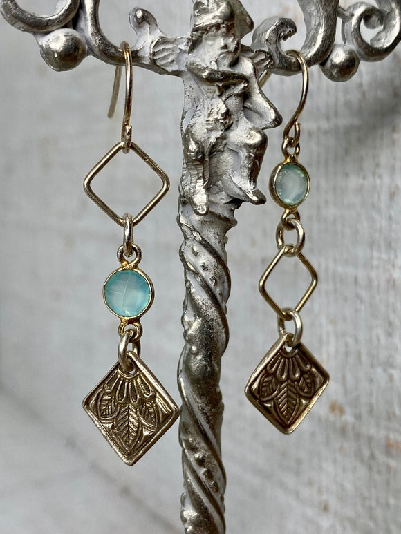 Aquamarine with Textured Silver Earring by LLD  ER 7