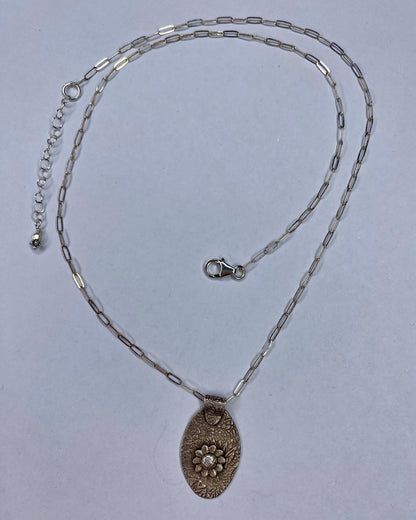 Textured Oval with Flower Necklace