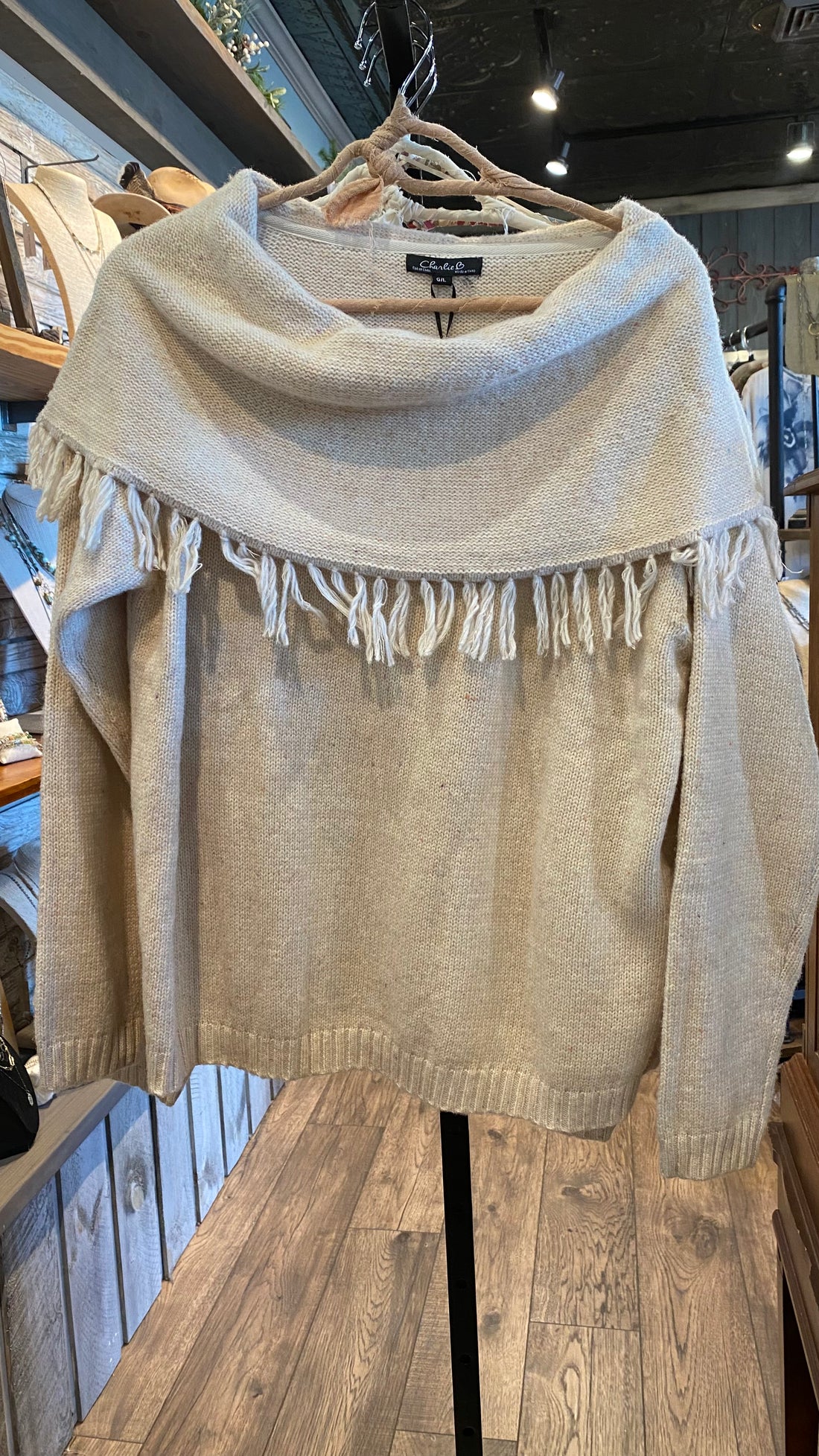 Fringe Cowl Neck Sweater L &amp; XL