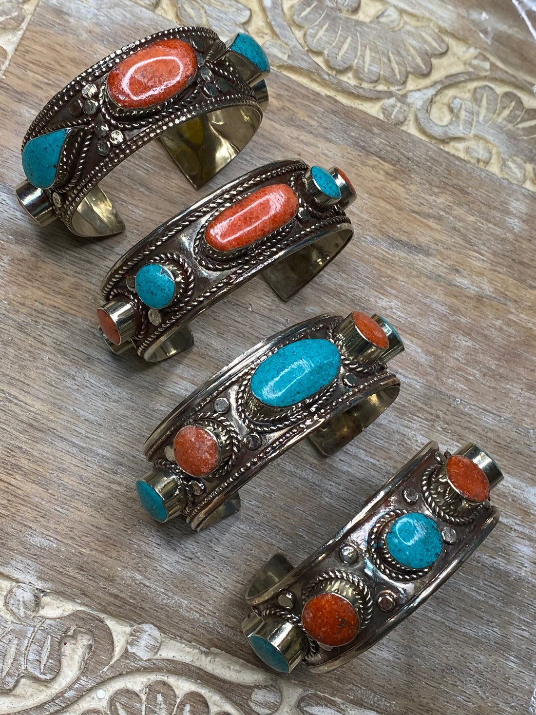 Coral and Turquoise Adjustable Cuff