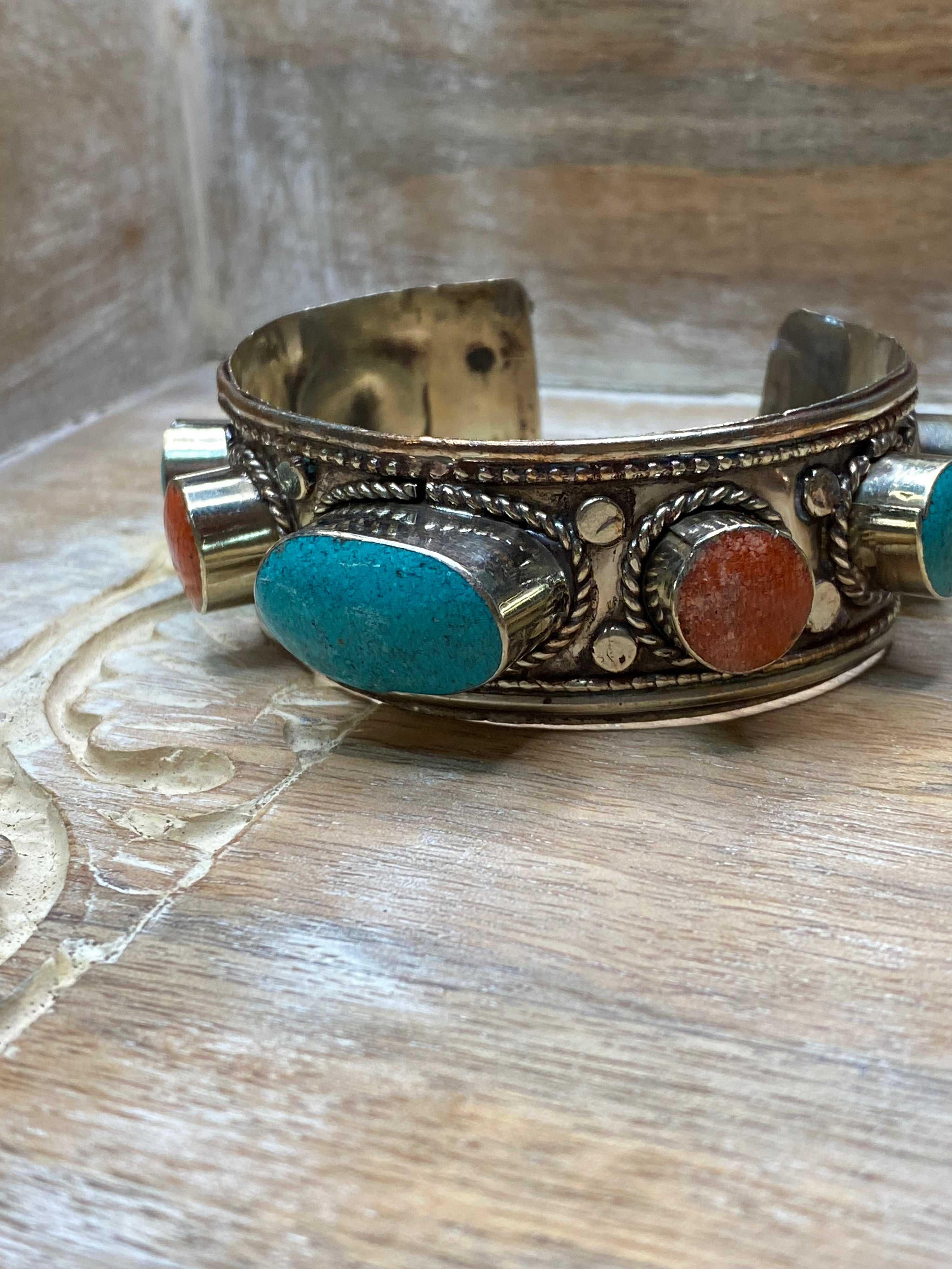 Coral and Turquoise Adjustable Cuff