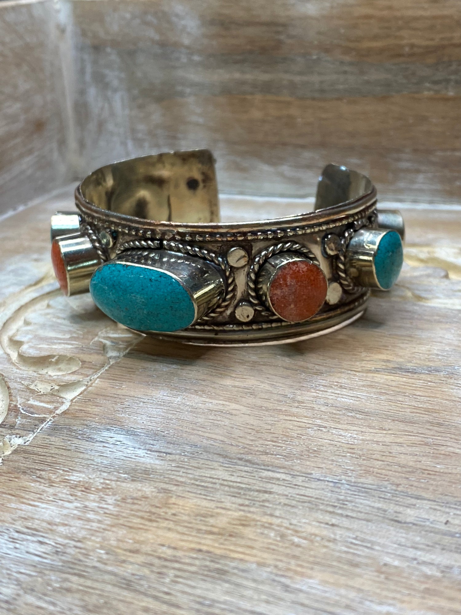 Coral and Turquoise Adjustable Cuff