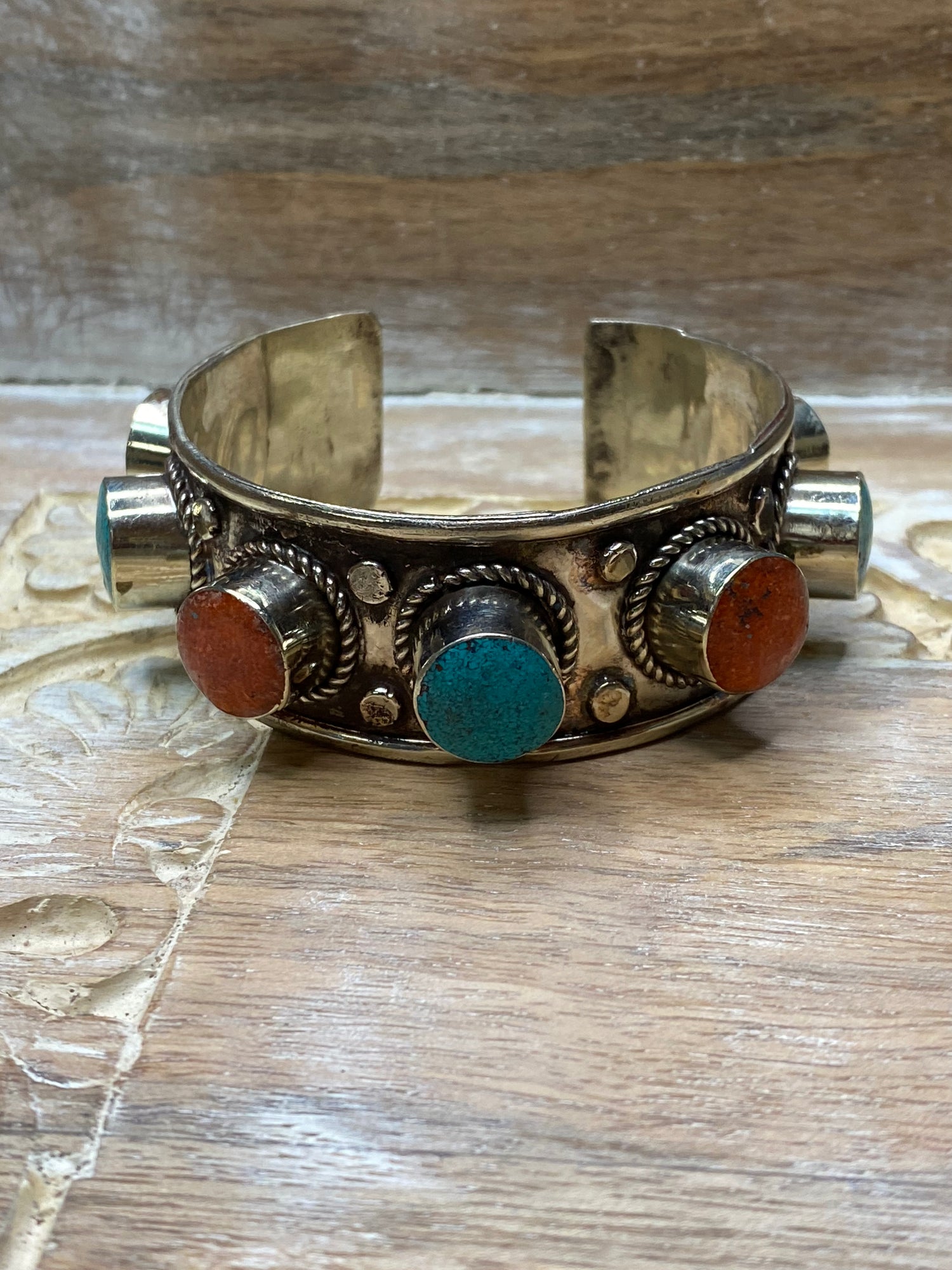 Coral and Turquoise Adjustable Cuff