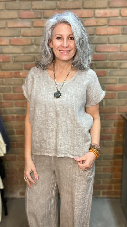 Basic Linen Top Taupe
