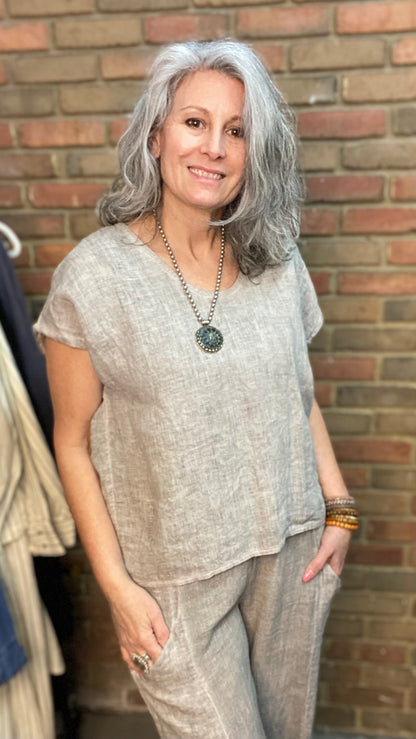 Basic Linen Top Taupe