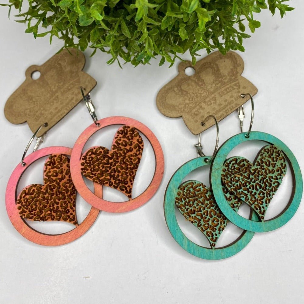 Wooden Circled Heart Earring - Vintage Vault Boutique