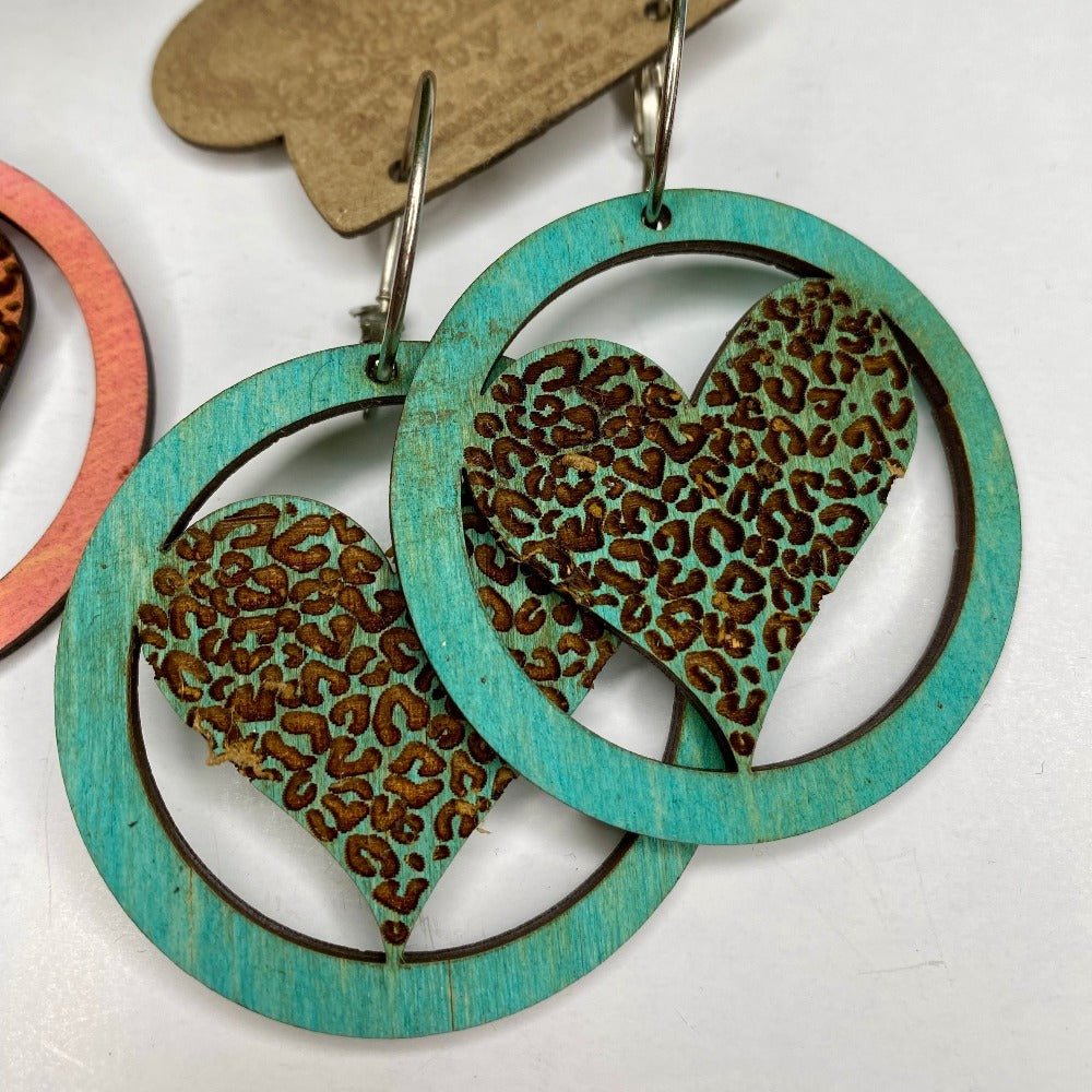Wooden Circled Heart Earring - Vintage Vault Boutique