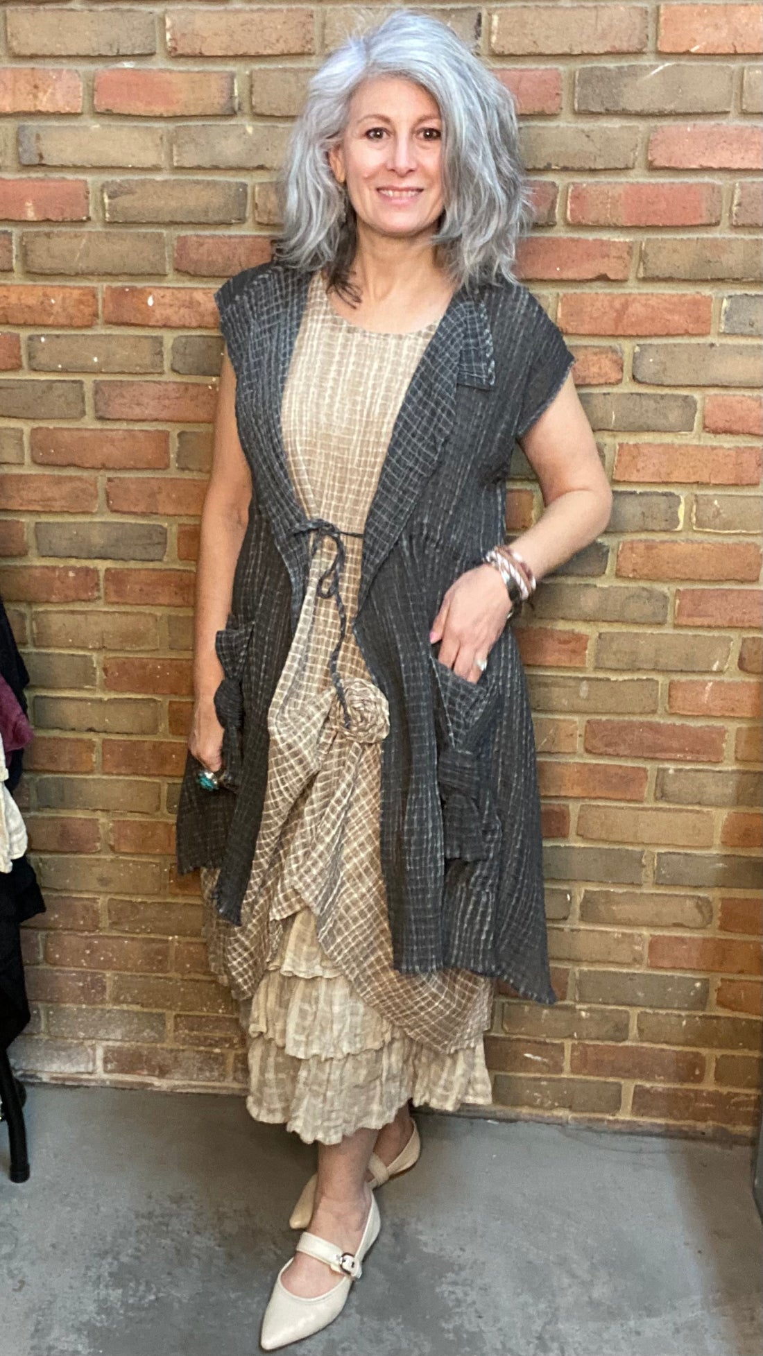 Tie Front Vest Grey