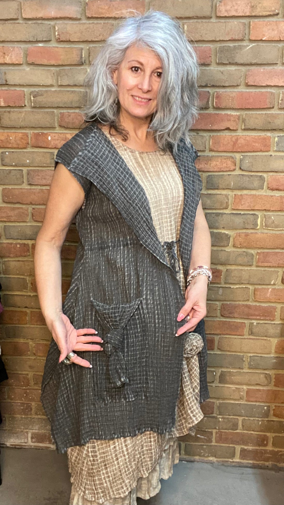 Tie Front Vest Grey