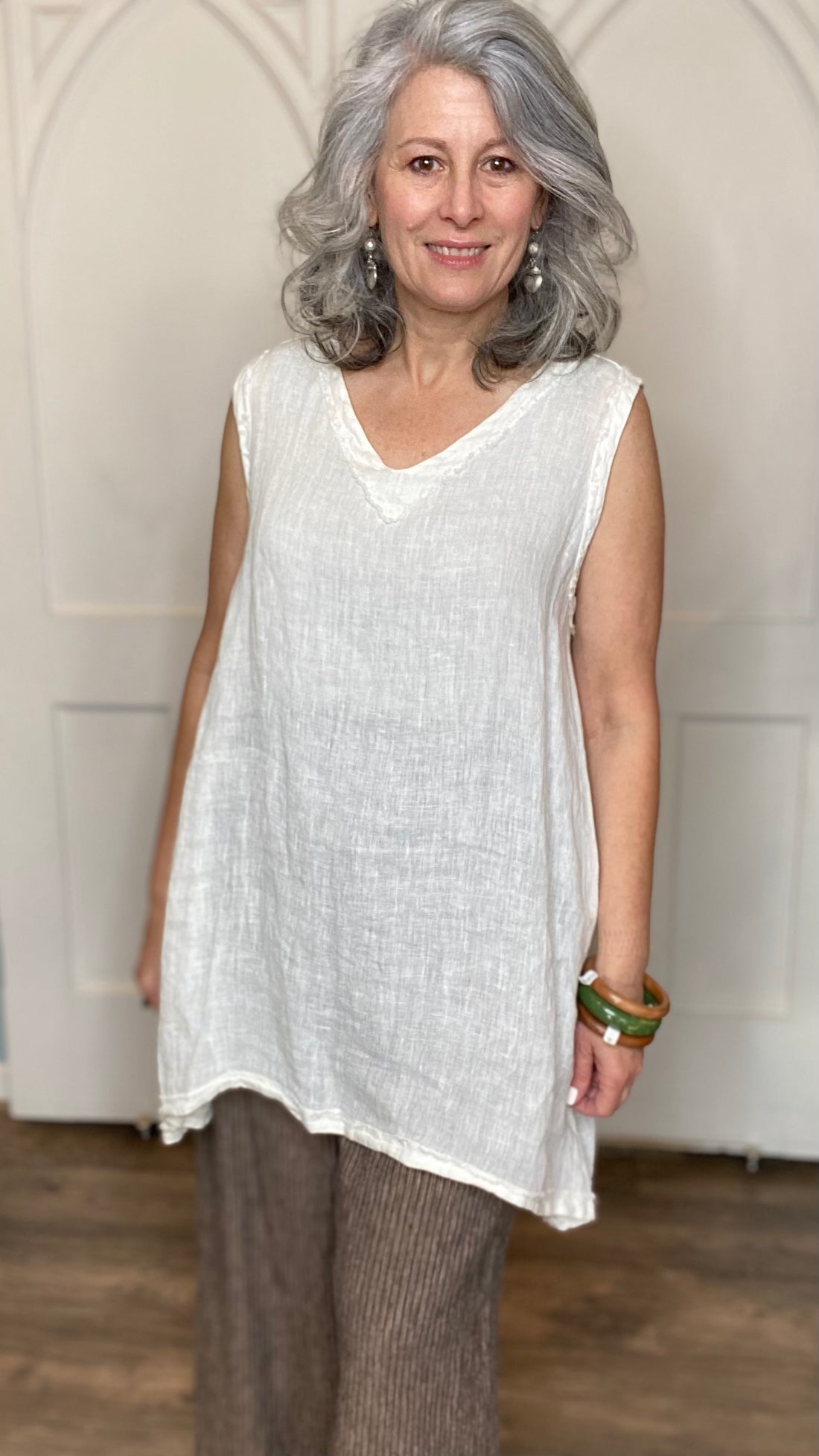 Asymmetric V-Neck Mesh Tank - Off White