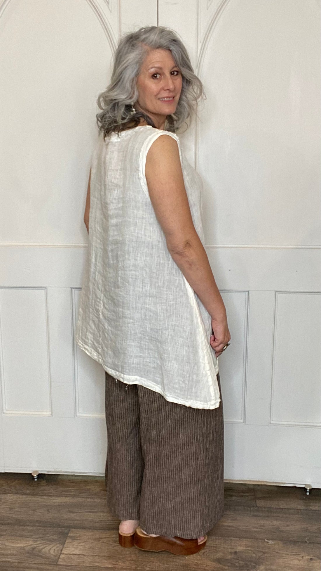 Asymmetric V-Neck Mesh Tank - Off White