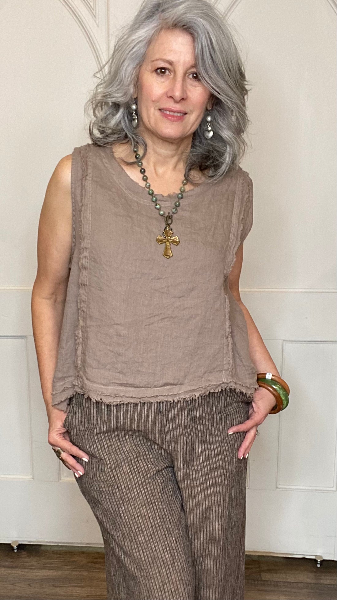 Raw Edge Sleeveless Top - Mocha