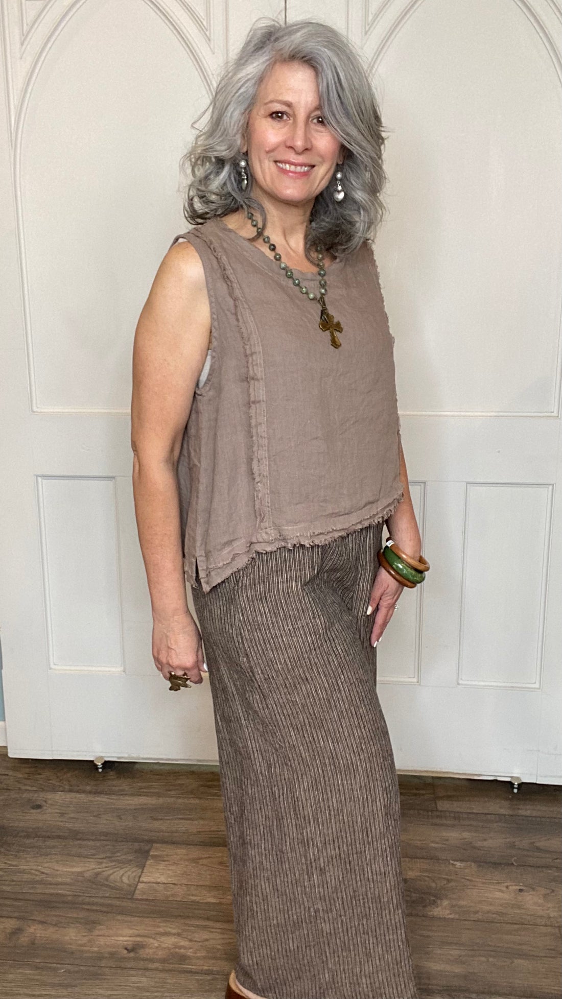 Raw Edge Sleeveless Top - Mocha