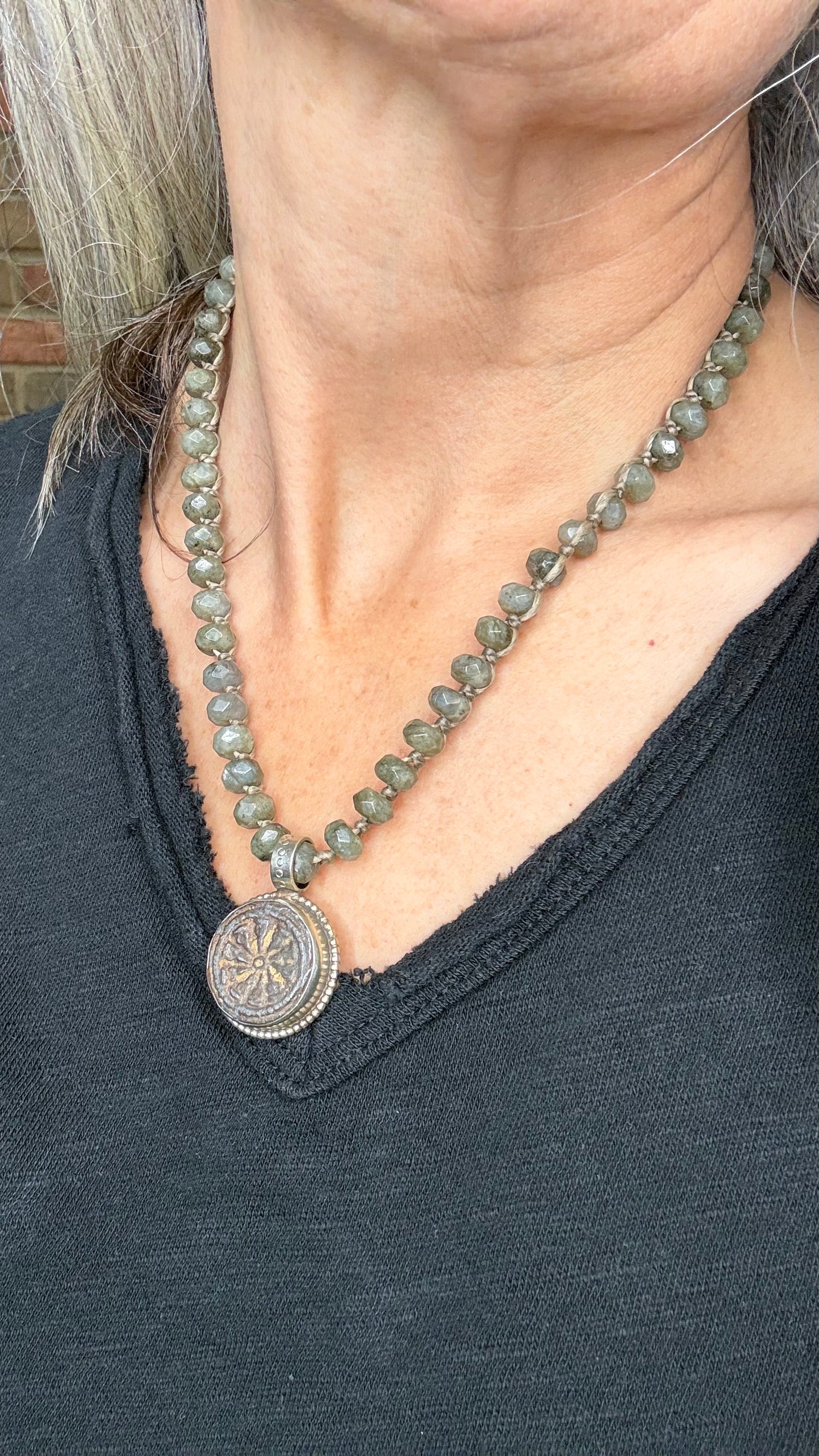Labradorite Strand Small Tibetan Wheel Necklace