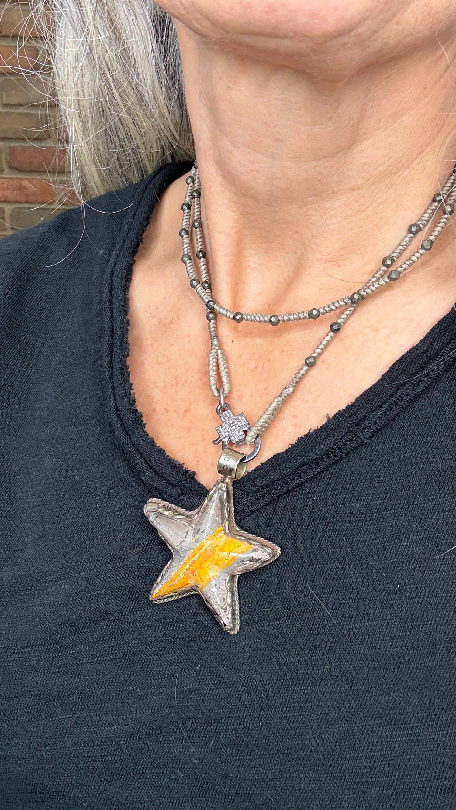 Bumblebee Jasper Star with Diamond Charm Holder Necklace