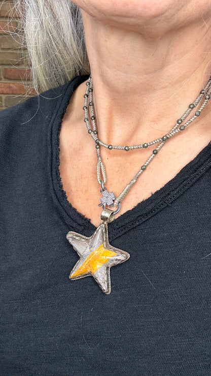 Bumblebee Jasper Star with Diamond Charm Holder Necklace