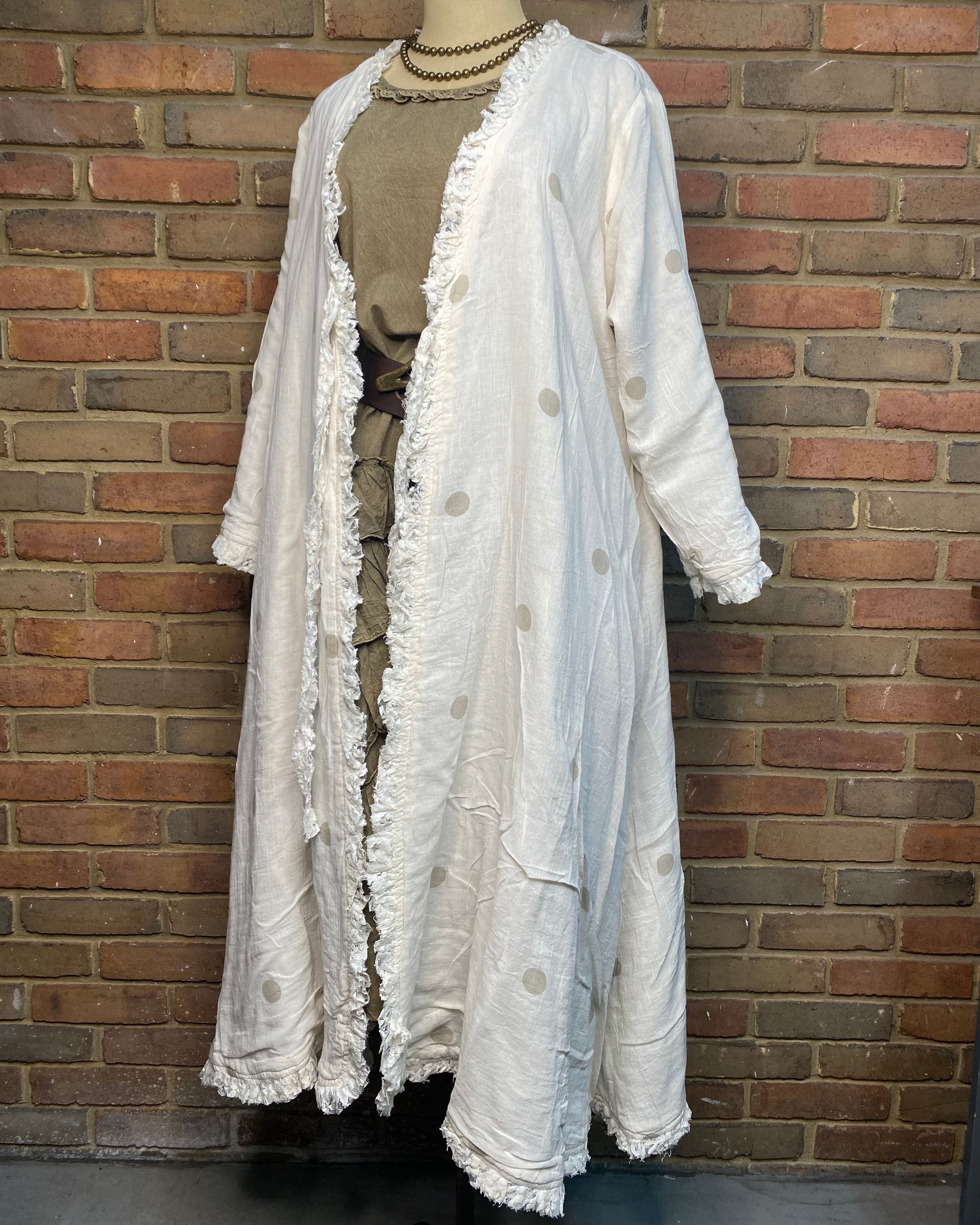 Reversible Long Jacket with Lace Ruffles 