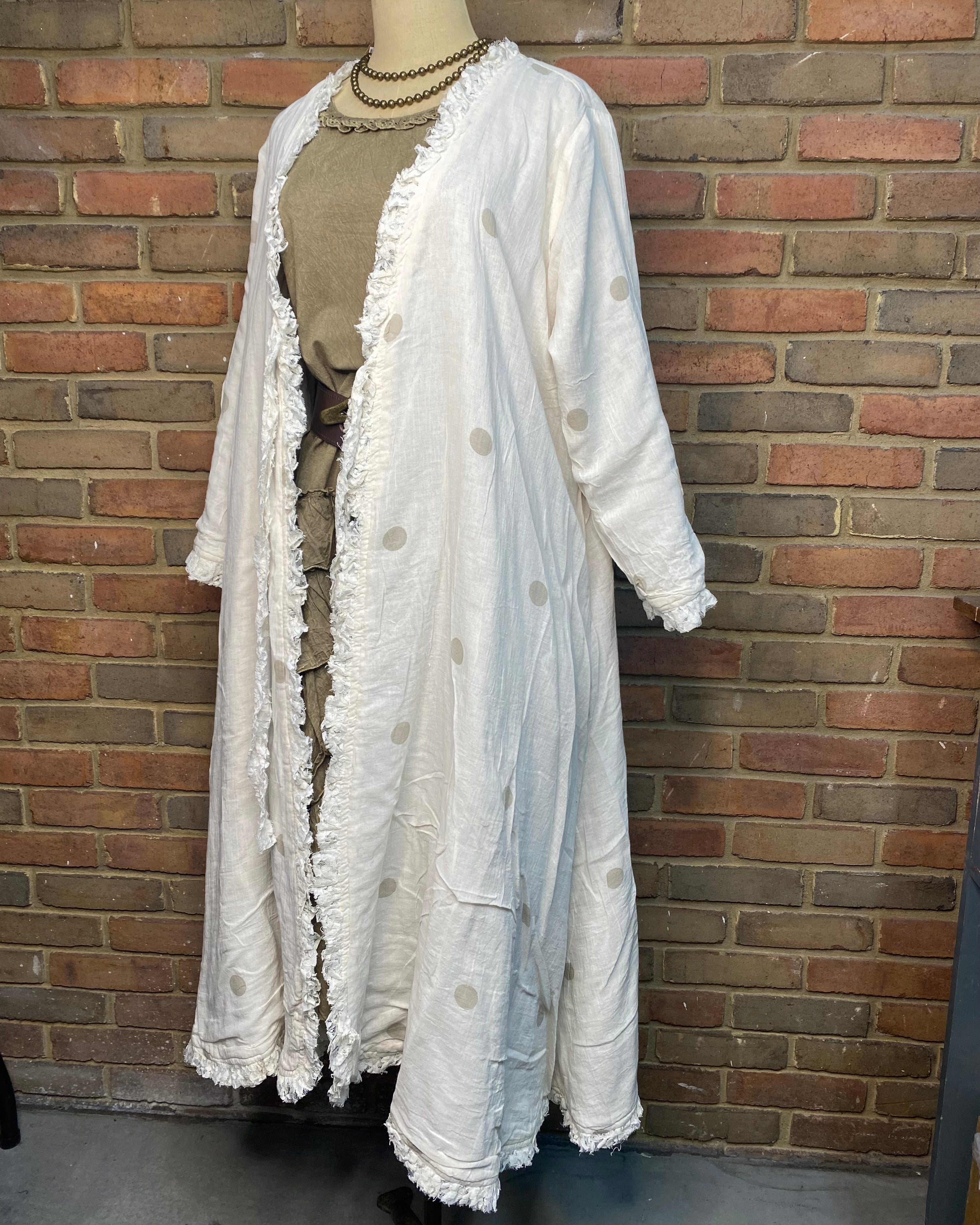 Reversible Long Jacket with Lace Ruffles 